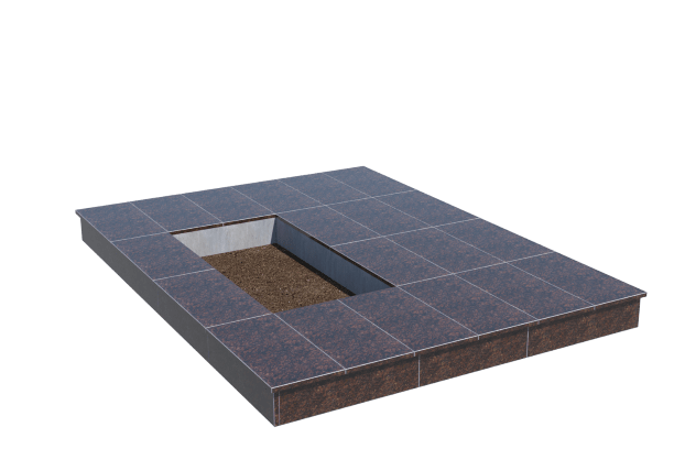 Площадки на могилу в Новосибирске | Площадка с вертикальной (15 см) облицовкой Дымовским гранитом (под цветник)