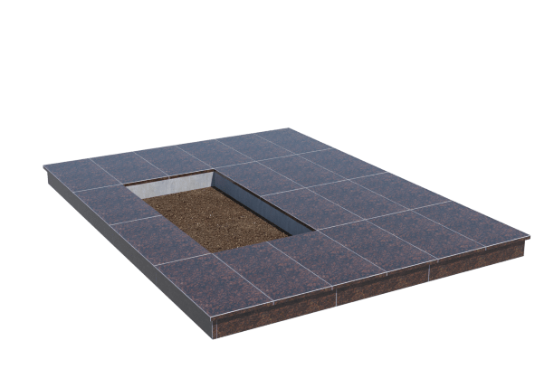 Площадки на могилу в Новосибирске | Площадка с вертикальной (10 см) облицовкой Дымовским гранитом (под цветник)