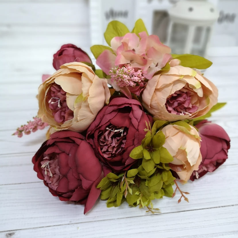 Искусственные цветы в Новосибирске | Цветы искусственные «Пионы», персиково-малиновые, букет