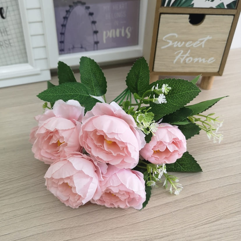 Искусственные цветы в Новосибирске | Цветы искусственные «Минипиончики с гипсофилой», нежно-розовые, букет