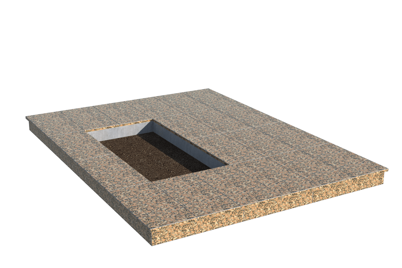 Площадки на могилу в Новосибирске | Площадка с вертикальной (10 см) облицовкой Южно-Султаевским гранитом (под цветник)