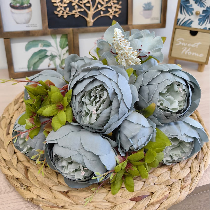 Искусственные цветы в Новосибирске | Цветы искусственные «Пионы», серо-голубые, букет