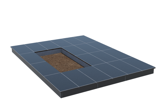 Площадки на могилу в Новосибирске | Площадка с вертикальной (10 см) облицовкой гранитом Габбро (под цветник)